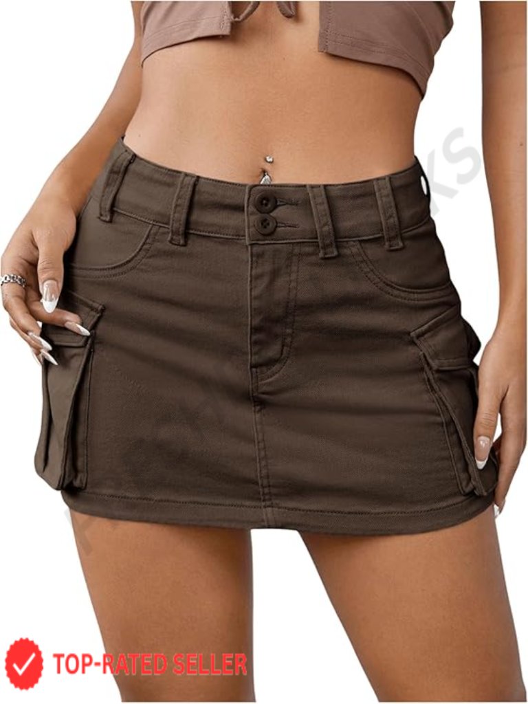 Low Waist Button Bodycon Mini Cargo Denim Skirt With Pocket Y2k Chic